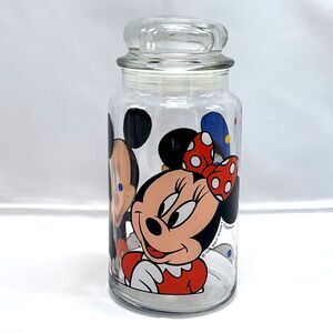Disney Mickey Minnie Donald Anchor Hocking Glass Jar w/Lid Cookie Candy 8.5”